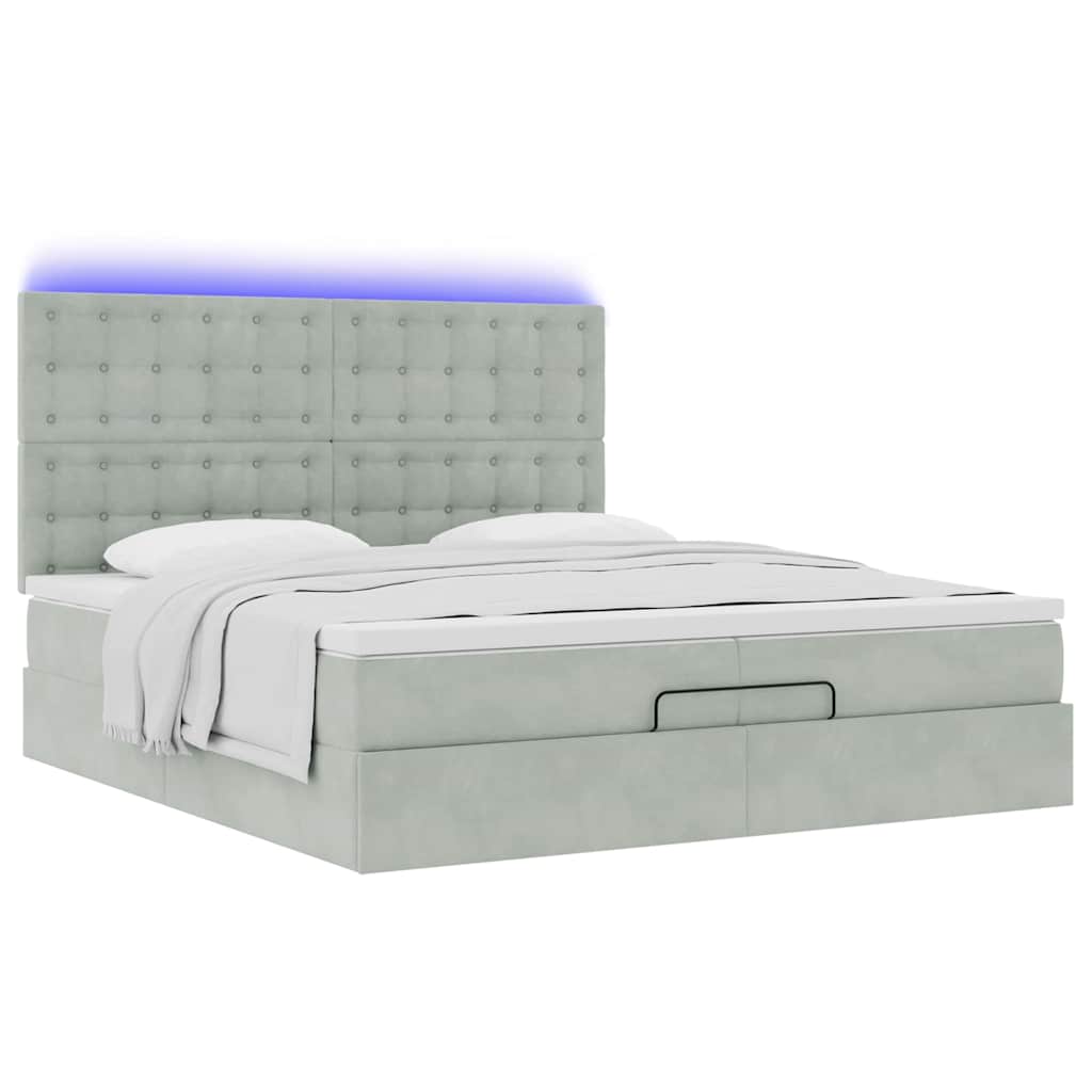 Estrutura cama otomana colchões 200x200cm veludo cinzento claro