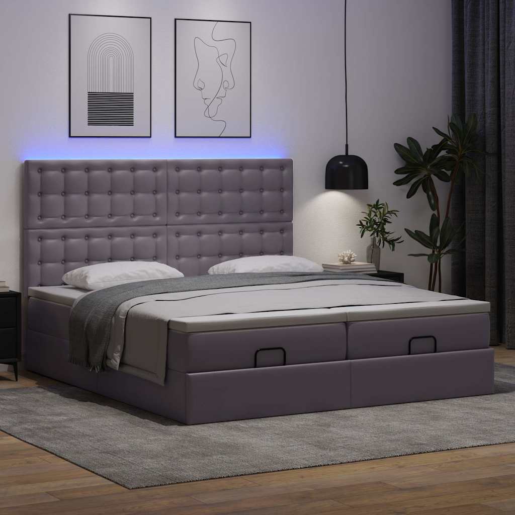 Cama otomana com colchões & LEDs 180x200 cm couro artificial