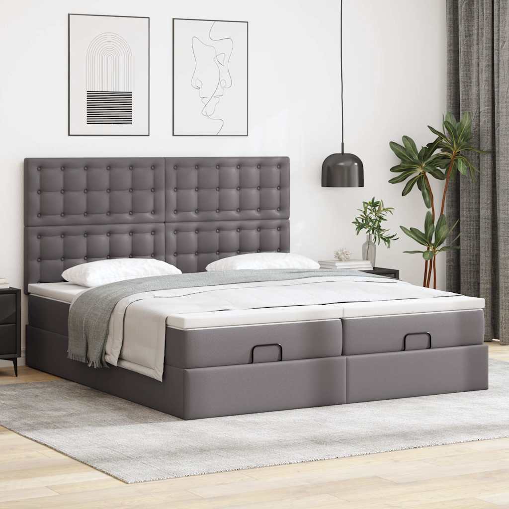 Cama otomana com colchões & LEDs 180x200 cm couro artificial