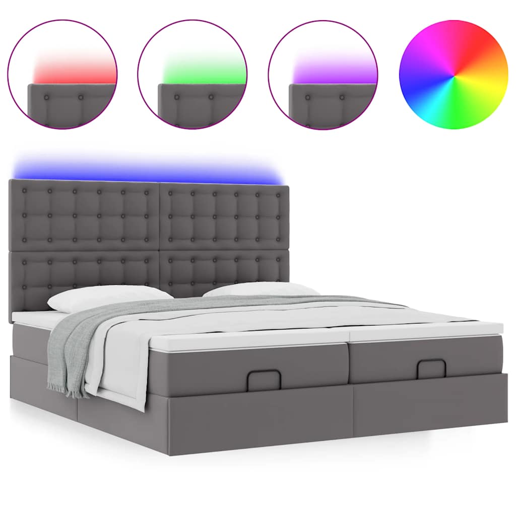 Cama otomana com colchões & LEDs 180x200 cm couro artificial