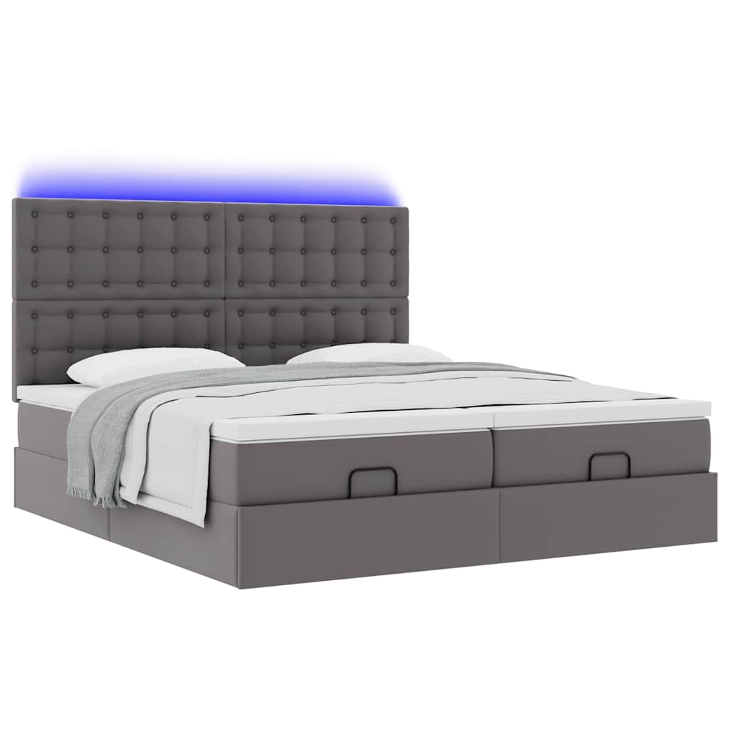 Cama otomana com colchões & LEDs 180x200 cm couro artificial