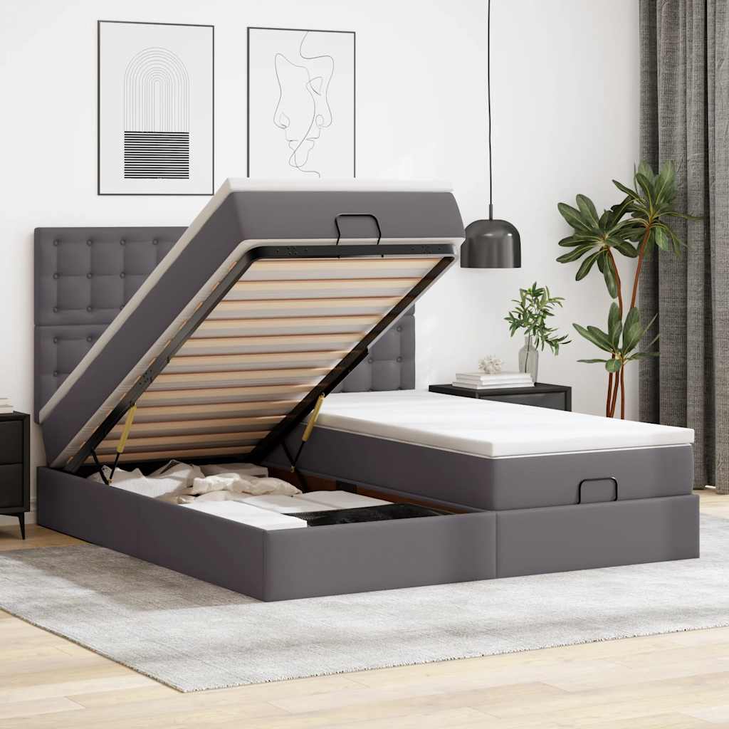 Cama otomana com colchões & LEDs 180x200 cm couro artificial