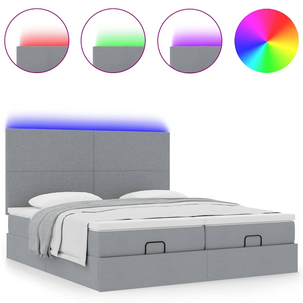 Estrutura de cama otomana com colchões tecido cinzento claro