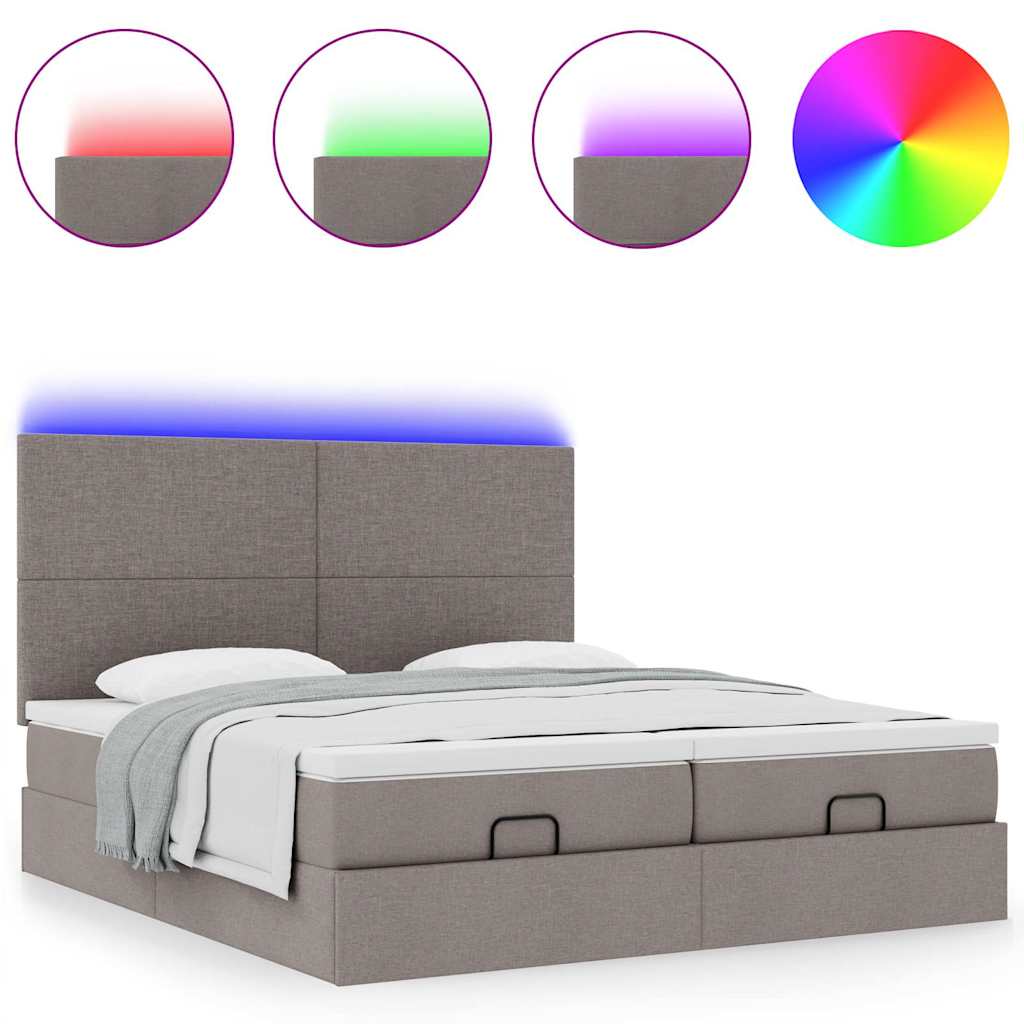 Estrutura cama otomana com colchões tecido cinzento 200x200cm