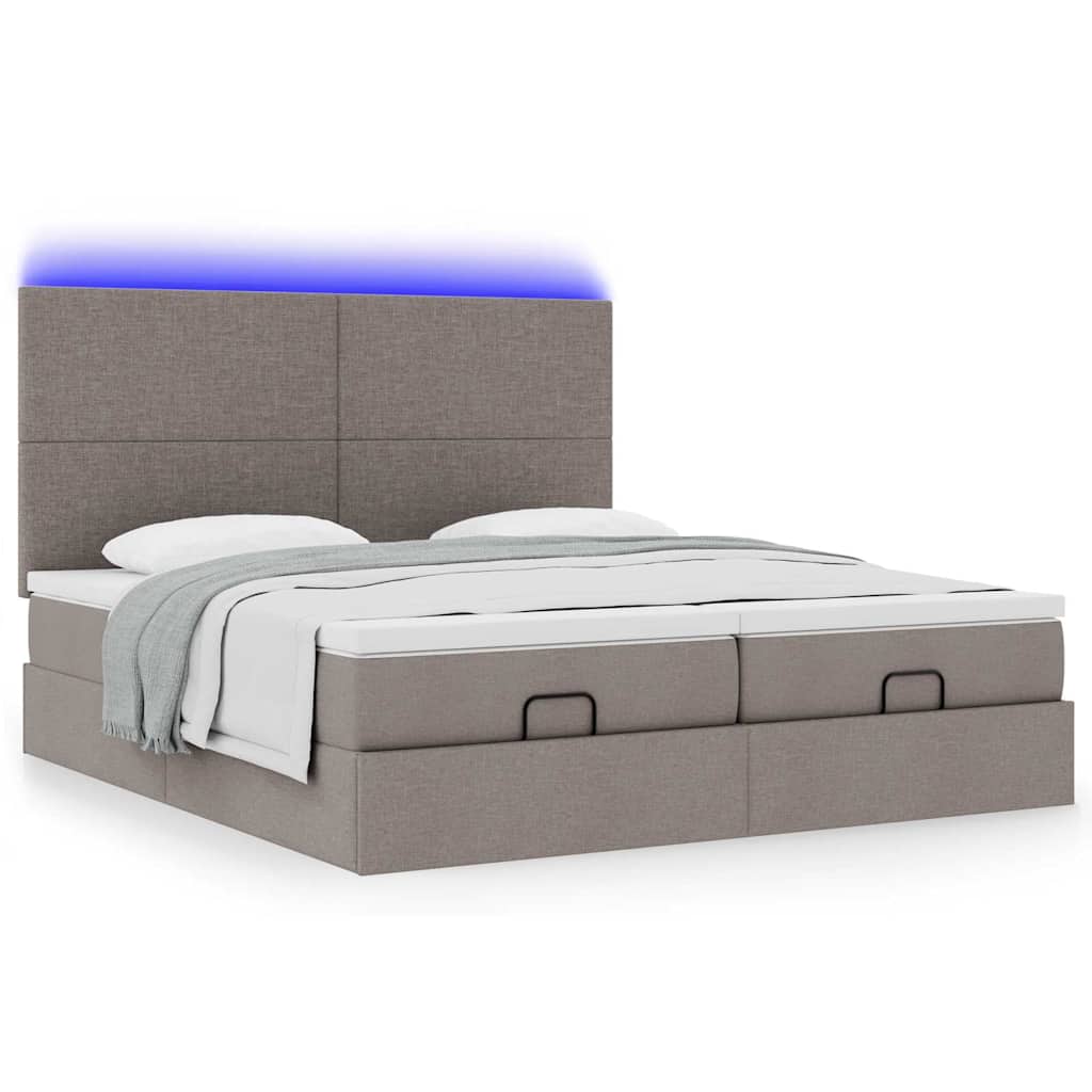 Estrutura cama otomana com colchões tecido cinzento 200x200cm