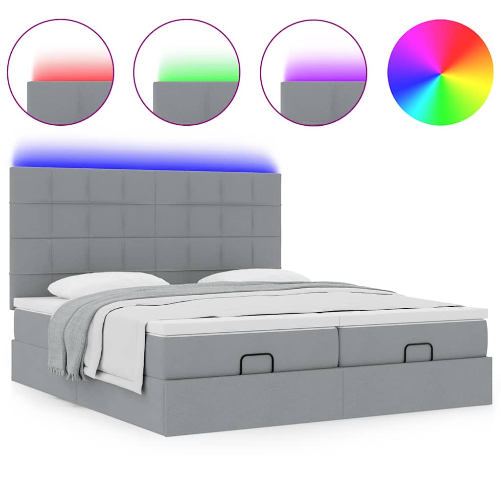 Estrutura de cama otomana com colchões tecido cinzento claro