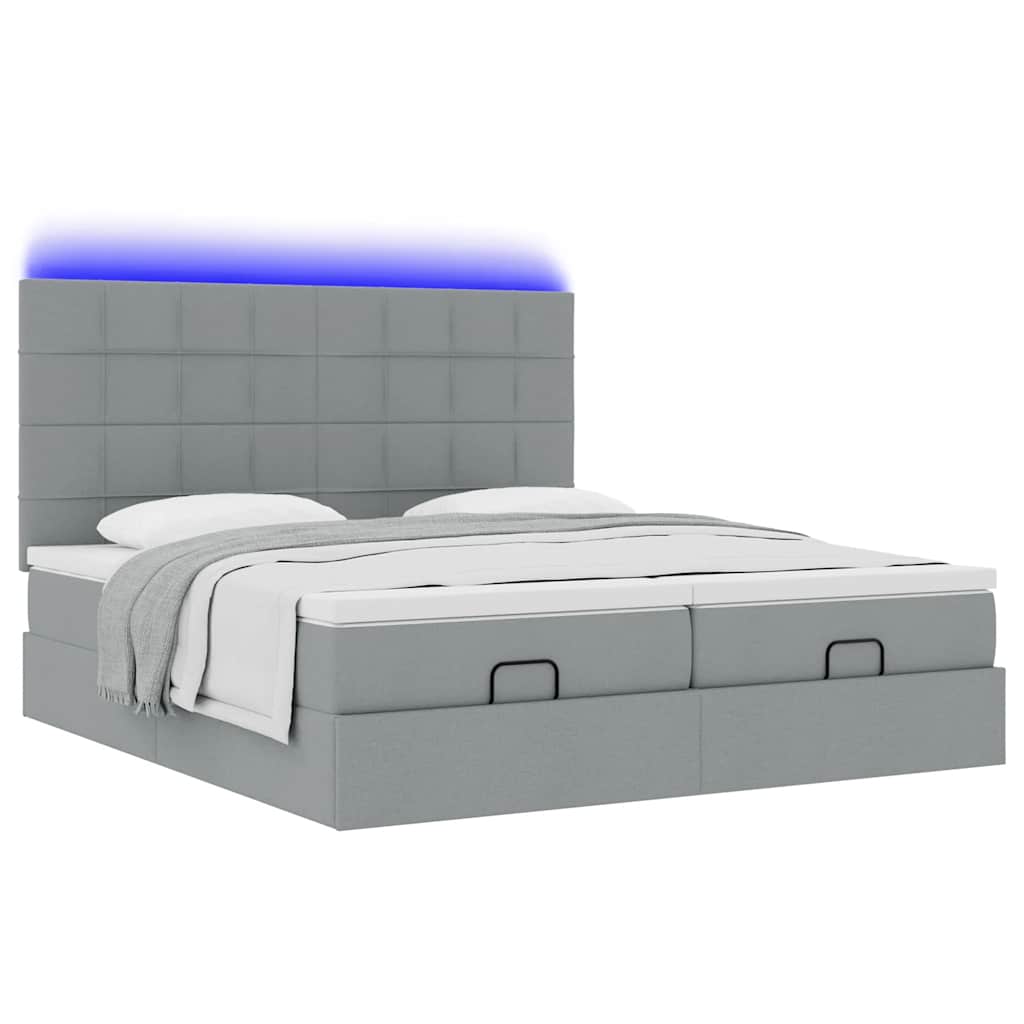 Estrutura de cama otomana com colchões tecido cinzento claro