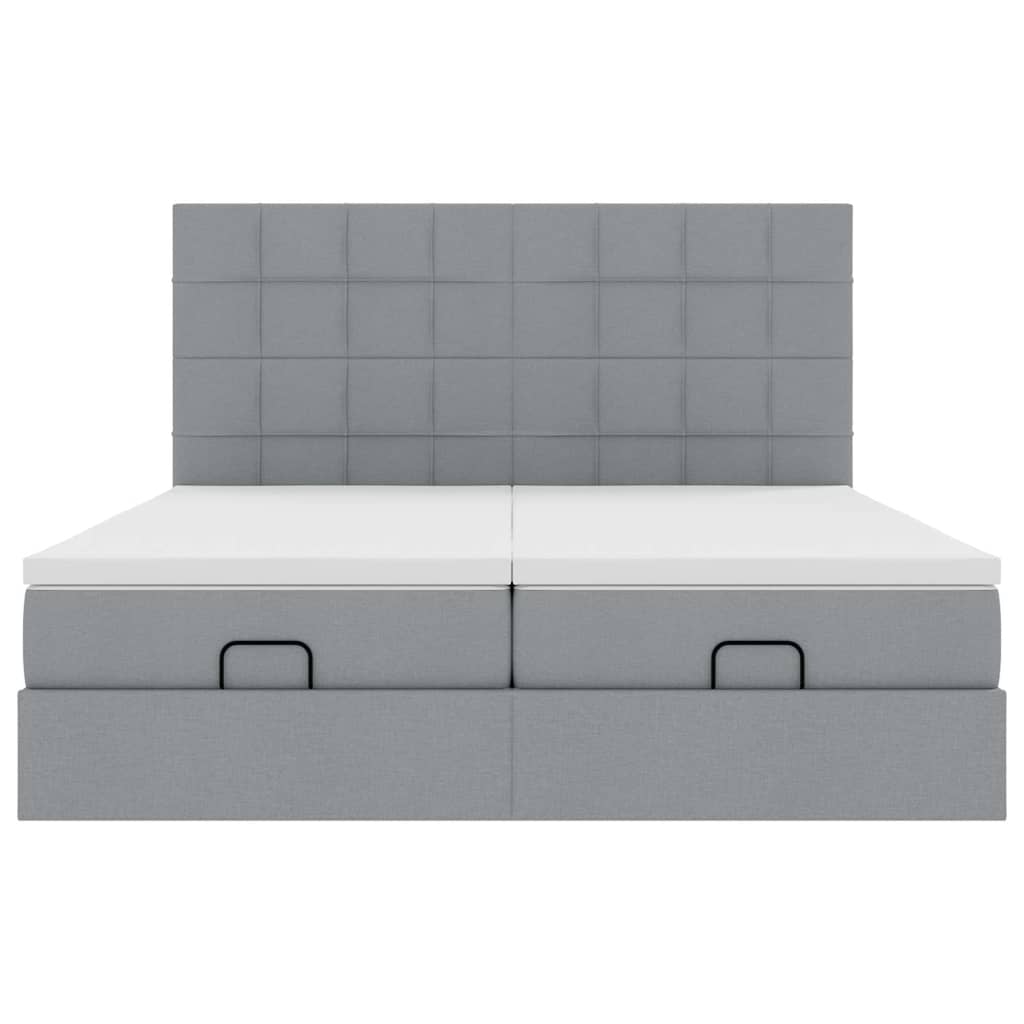 Estrutura de cama otomana com colchões tecido cinzento claro