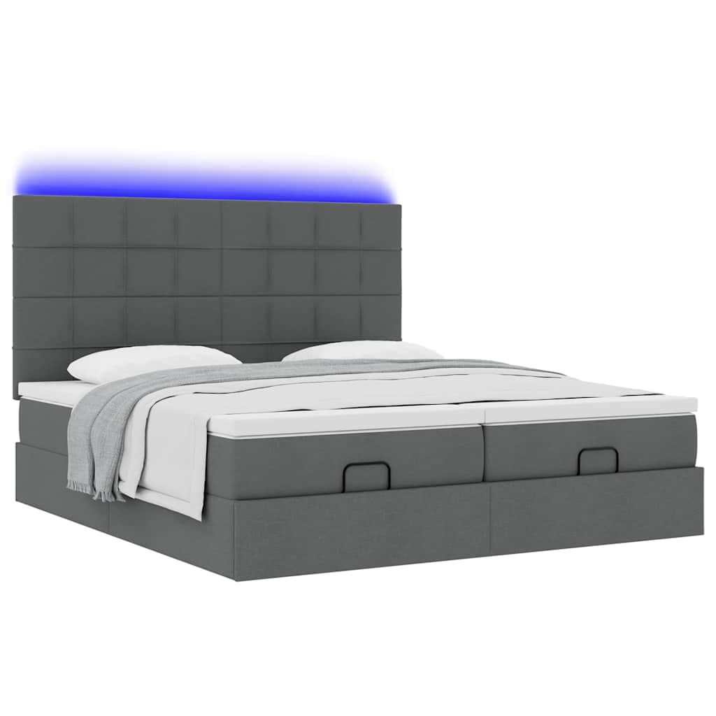 Estrutura de cama otomana com colchões tecido cinzento escuro