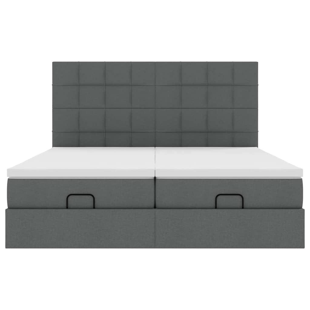 Estrutura de cama otomana com colchões tecido cinzento escuro