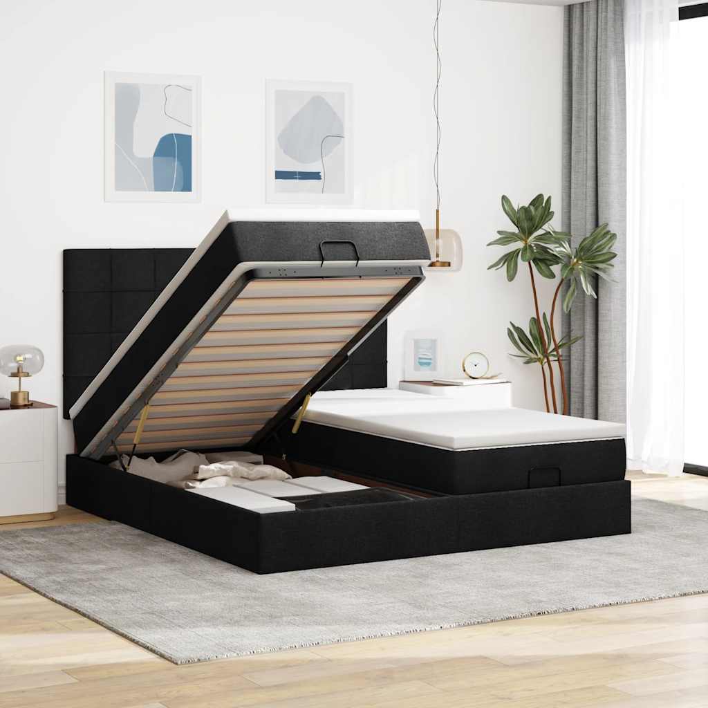 63 / 5,000 Estrutura de cama otomana com colchões tecido preto