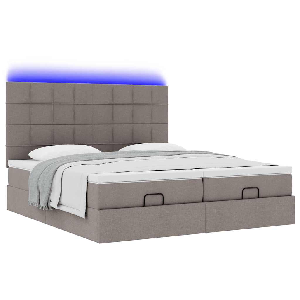Estrutura cama otomana com colchões tecido cinzento 200x200cm