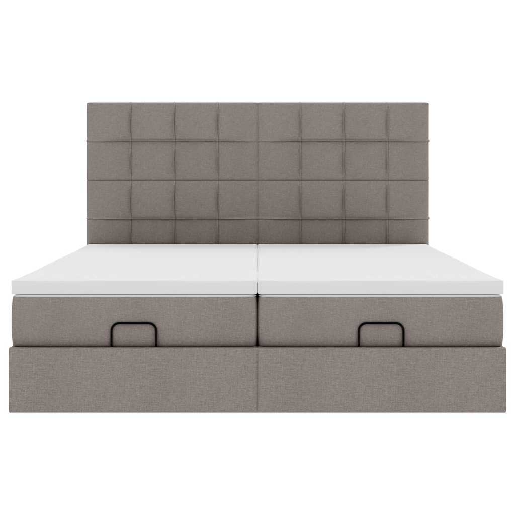 Estrutura cama otomana com colchões tecido cinzento 200x200cm