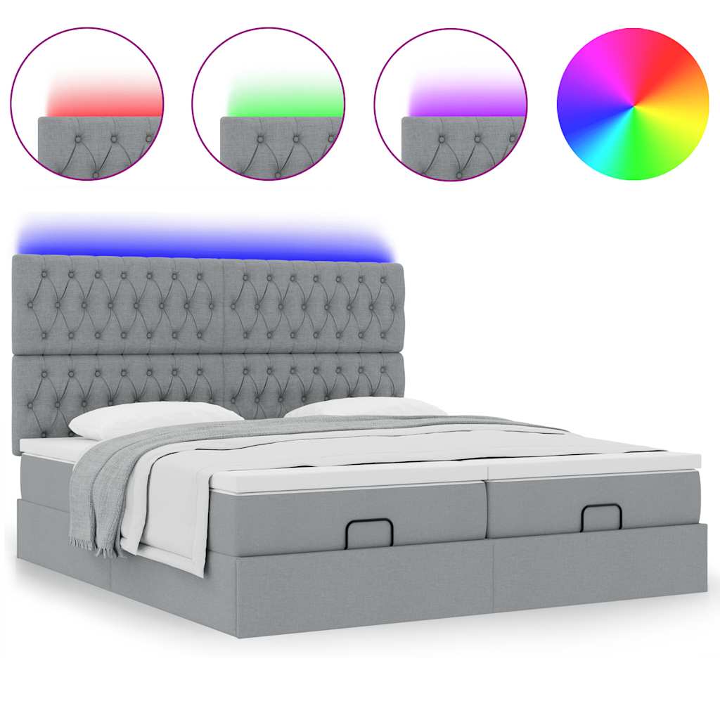 Estrutura de cama otomana com colchões tecido cinzento claro