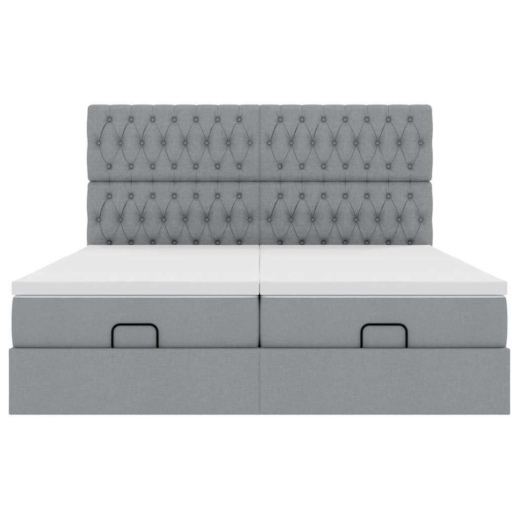 Estrutura de cama otomana com colchões tecido cinzento claro