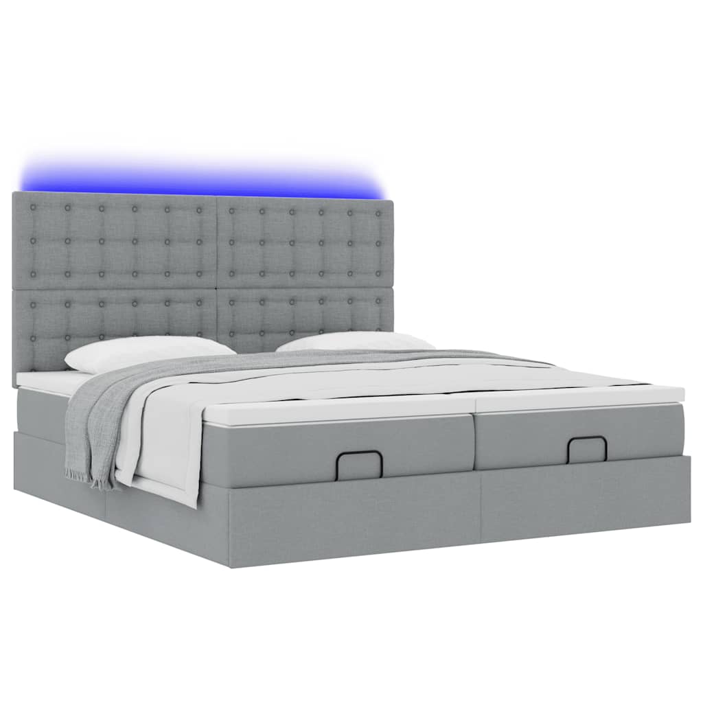 Estrutura de cama otomana com colchões tecido cinzento claro