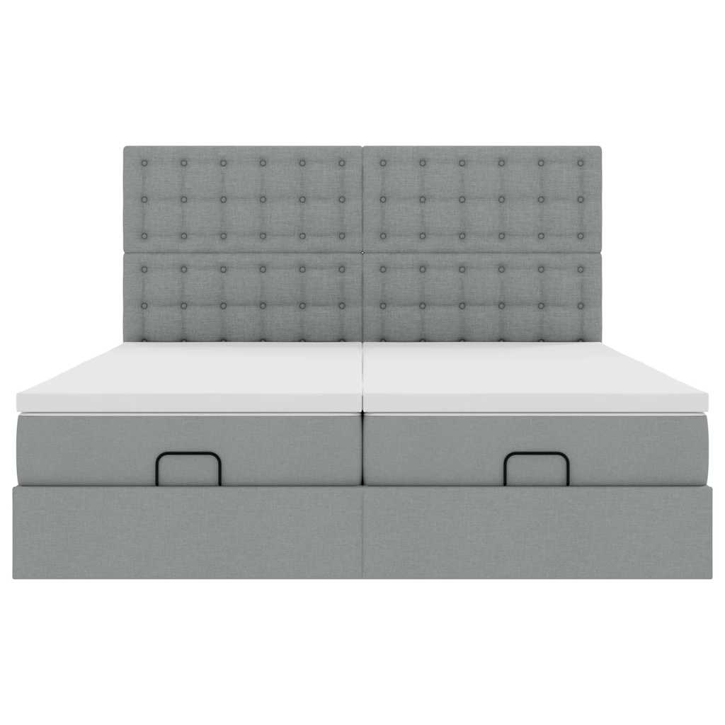 Estrutura de cama otomana com colchões tecido cinzento claro