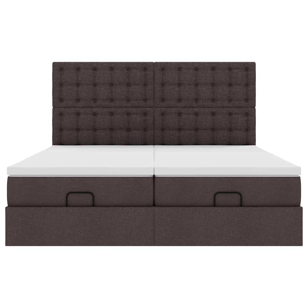 Estrutura de cama otomana com colchões tecido castanho escuro