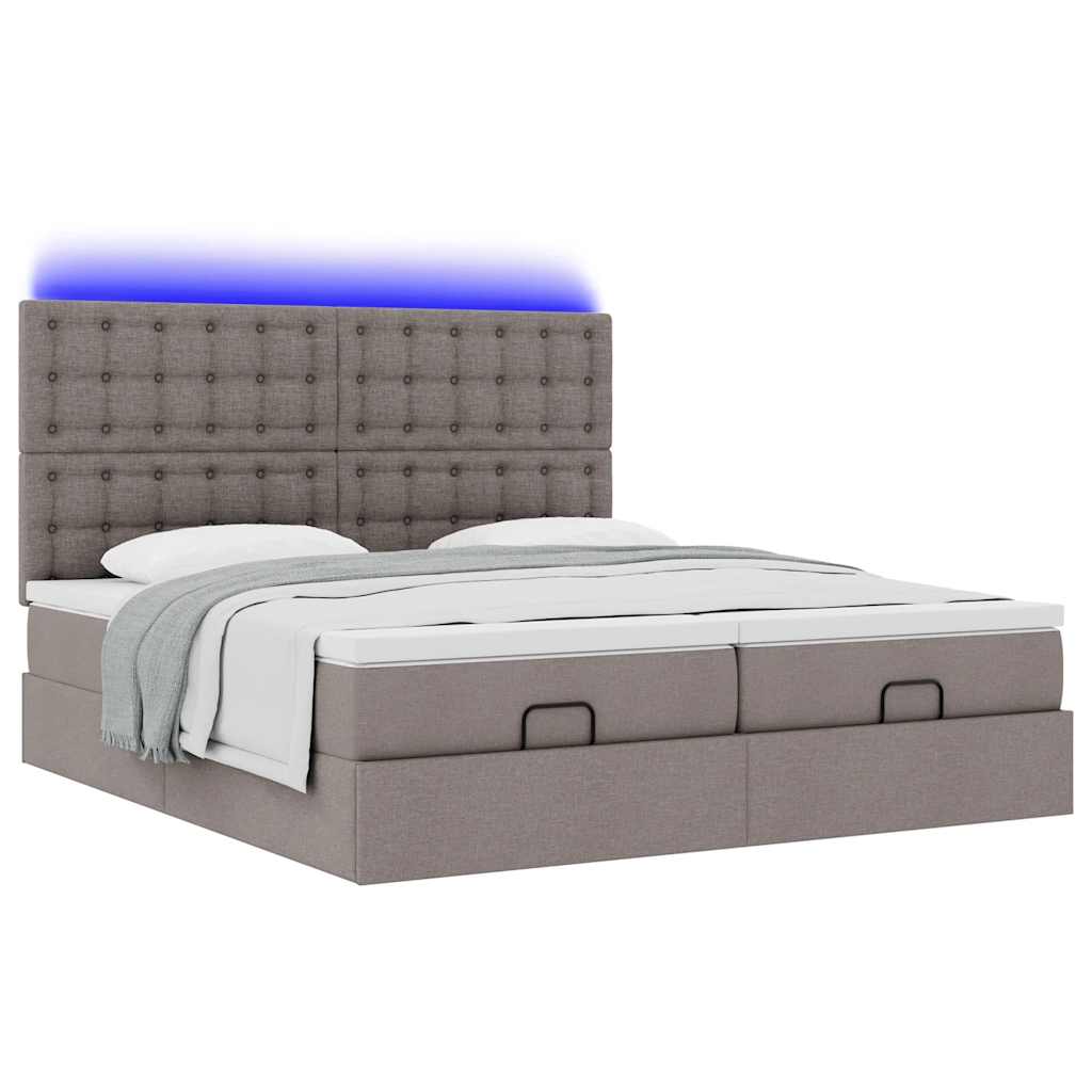 Estrutura cama otomana com colchões tecido cinzento 200x200cm