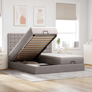 Estrutura cama otomana com colchões tecido cinzento 200x200cm