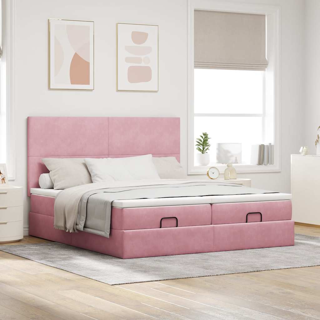 Estrutura de cama otomana com colchões 180x200 cm veludo rosa