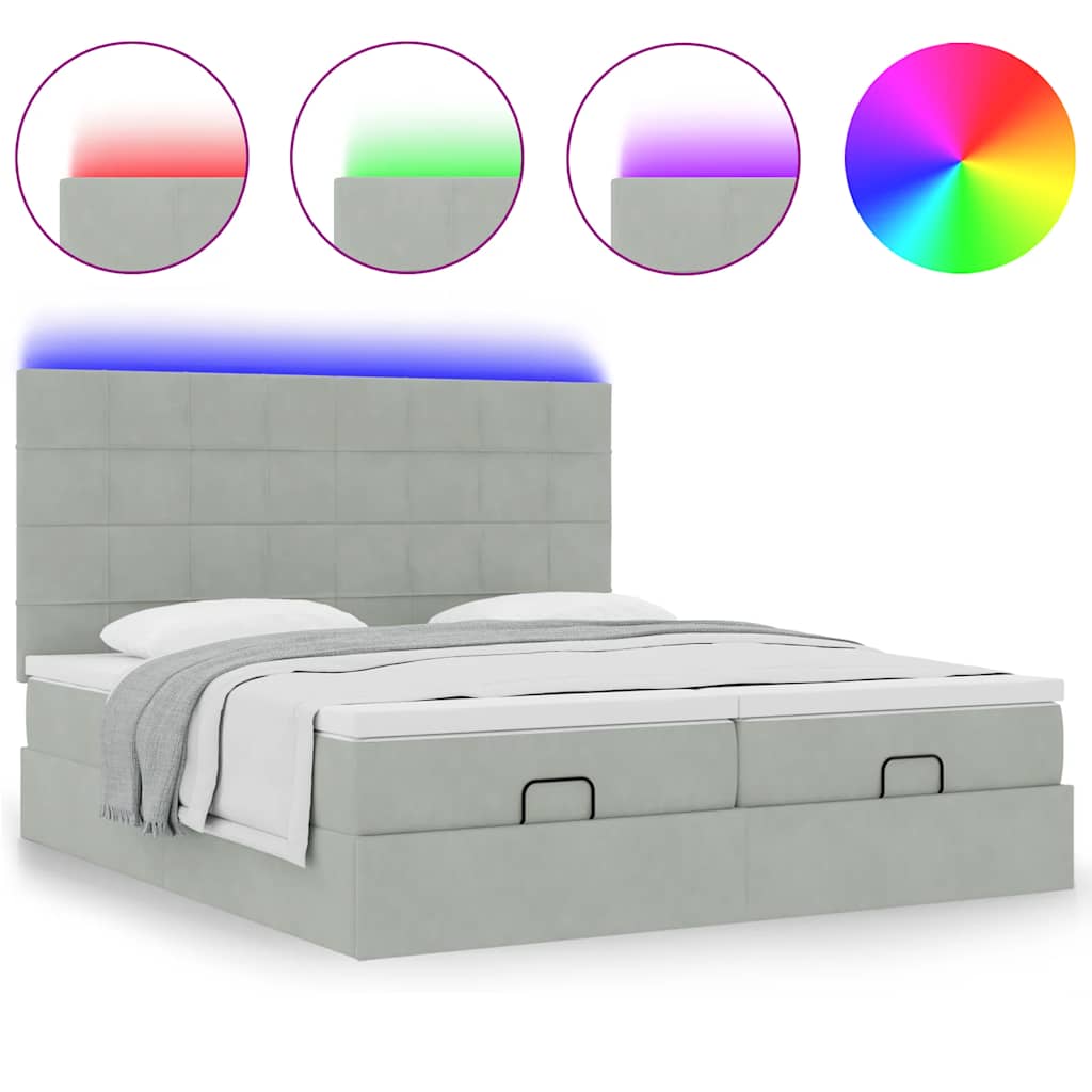 Estrutura cama otomana colchões 180x200cm veludo cinzento claro
