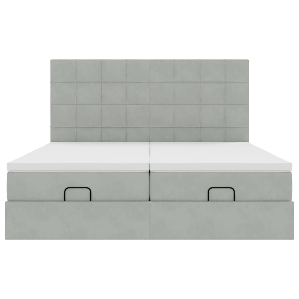 Estrutura cama otomana colchões 180x200cm veludo cinzento claro