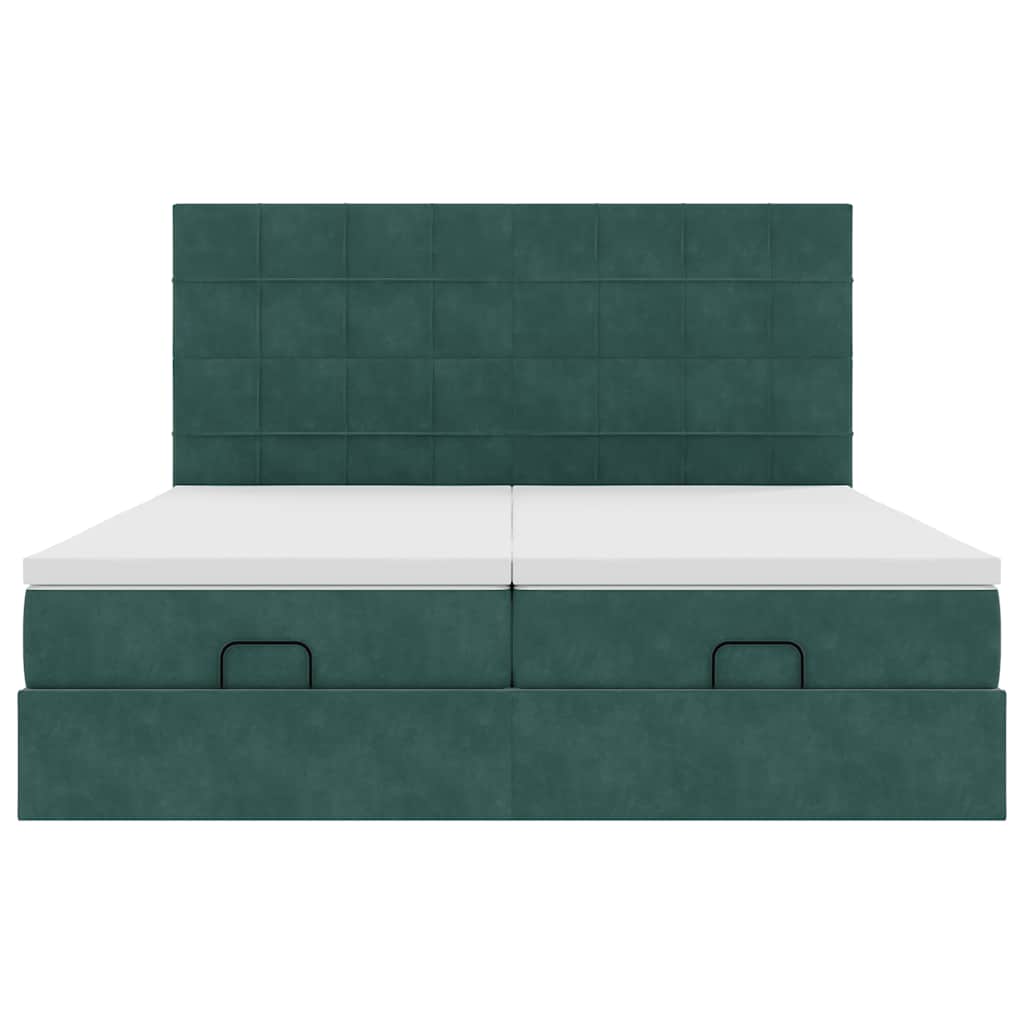 Estrutura de cama otomana com colchão verde escuro veludo
