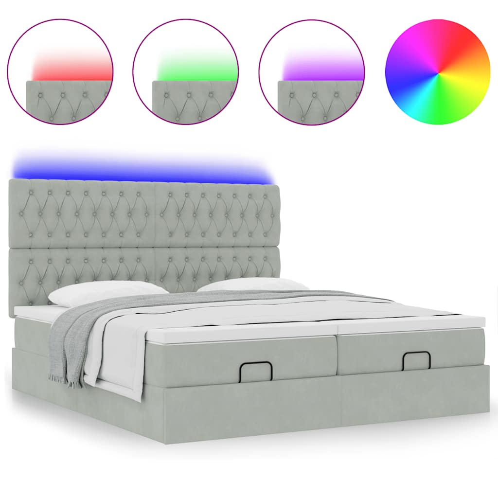 Estrutura cama otomana colchões 160x200cm veludo cinzento claro