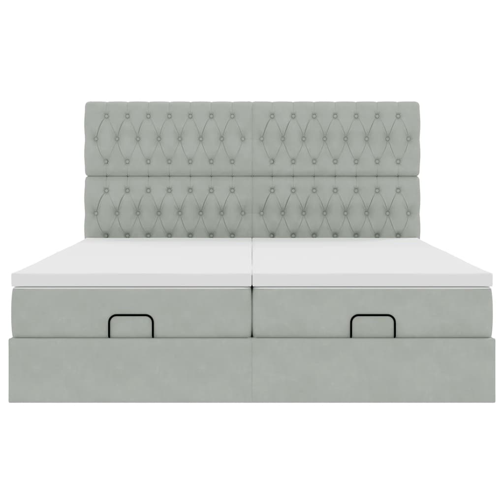 Estrutura cama otomana colchões 160x200cm veludo cinzento claro