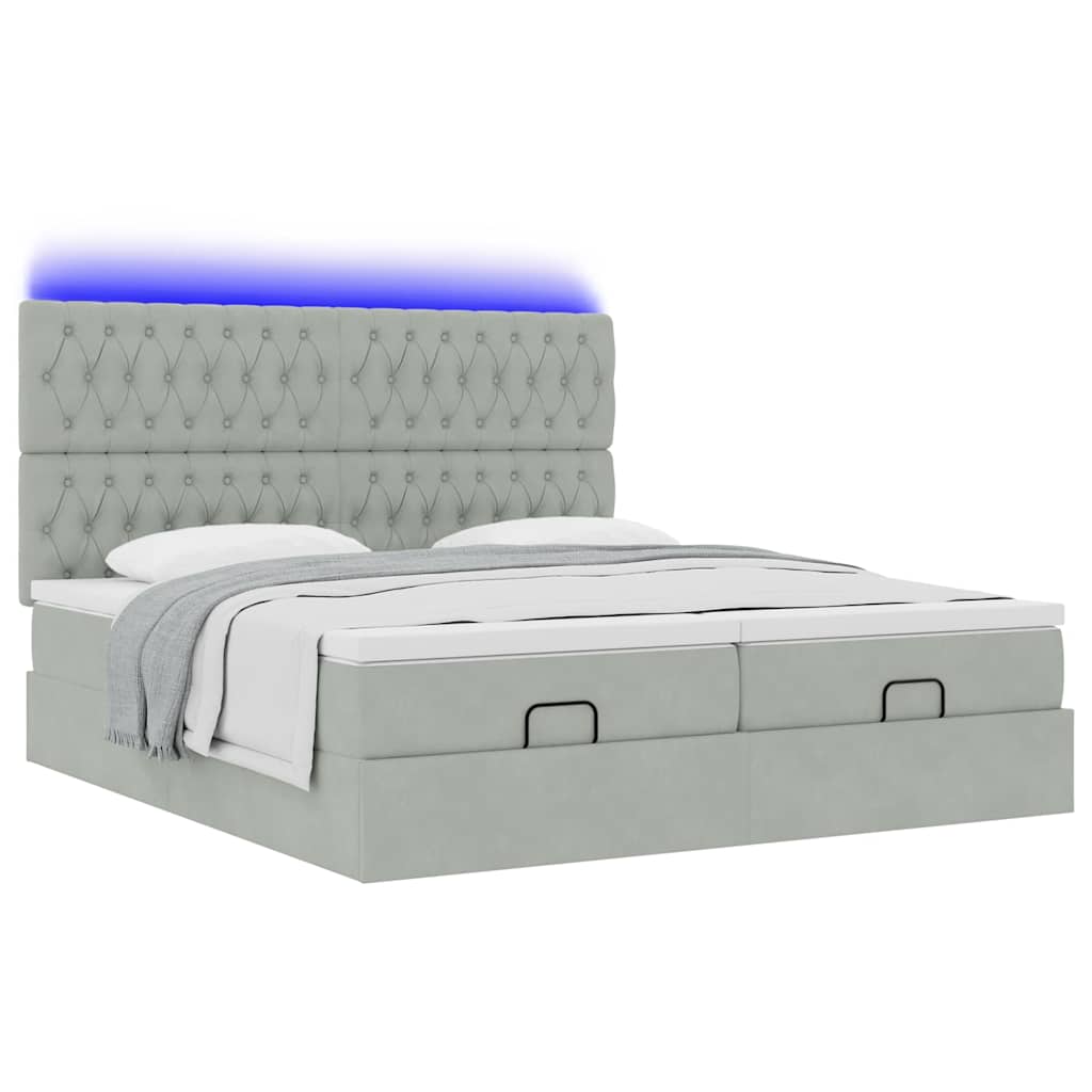 Estrutura cama otomana colchões 200x200cm veludo cinzento claro