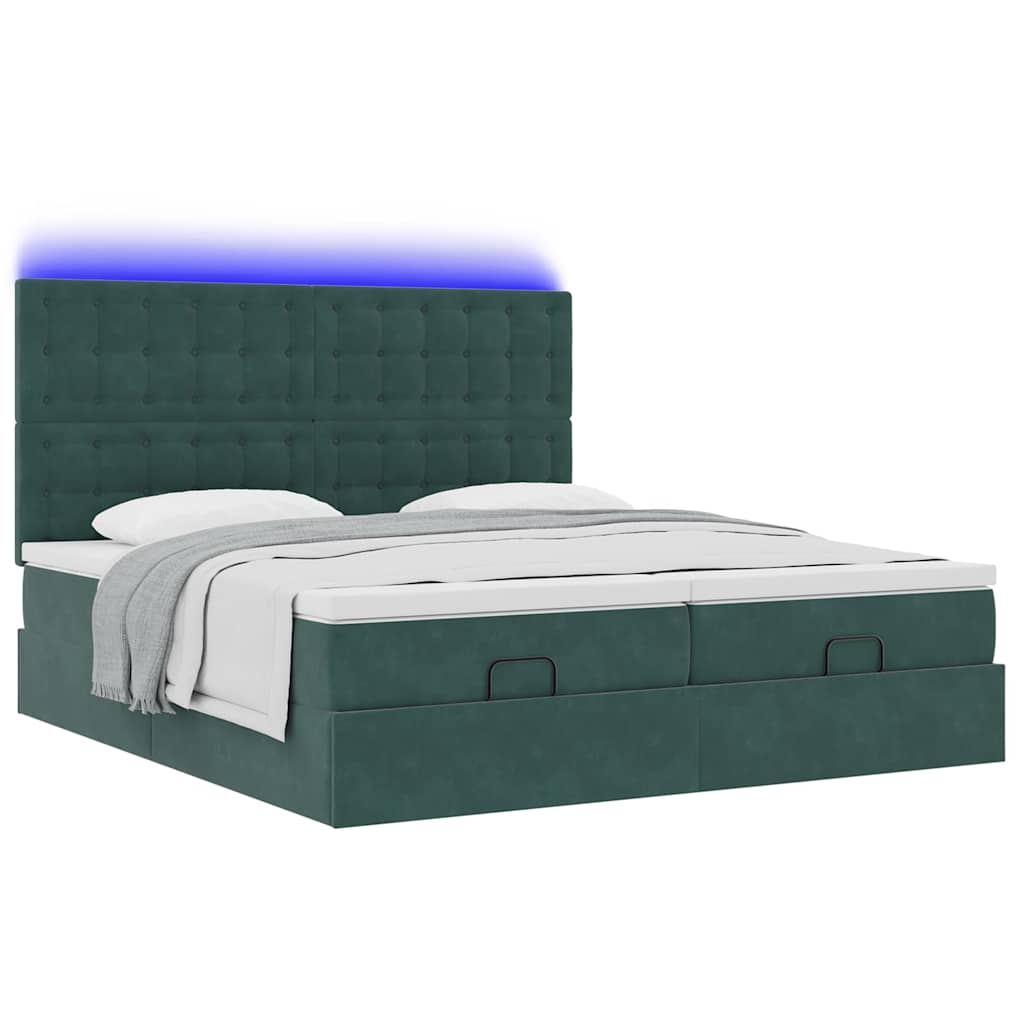 Estrutura de cama otomana com colchão verde escuro veludo