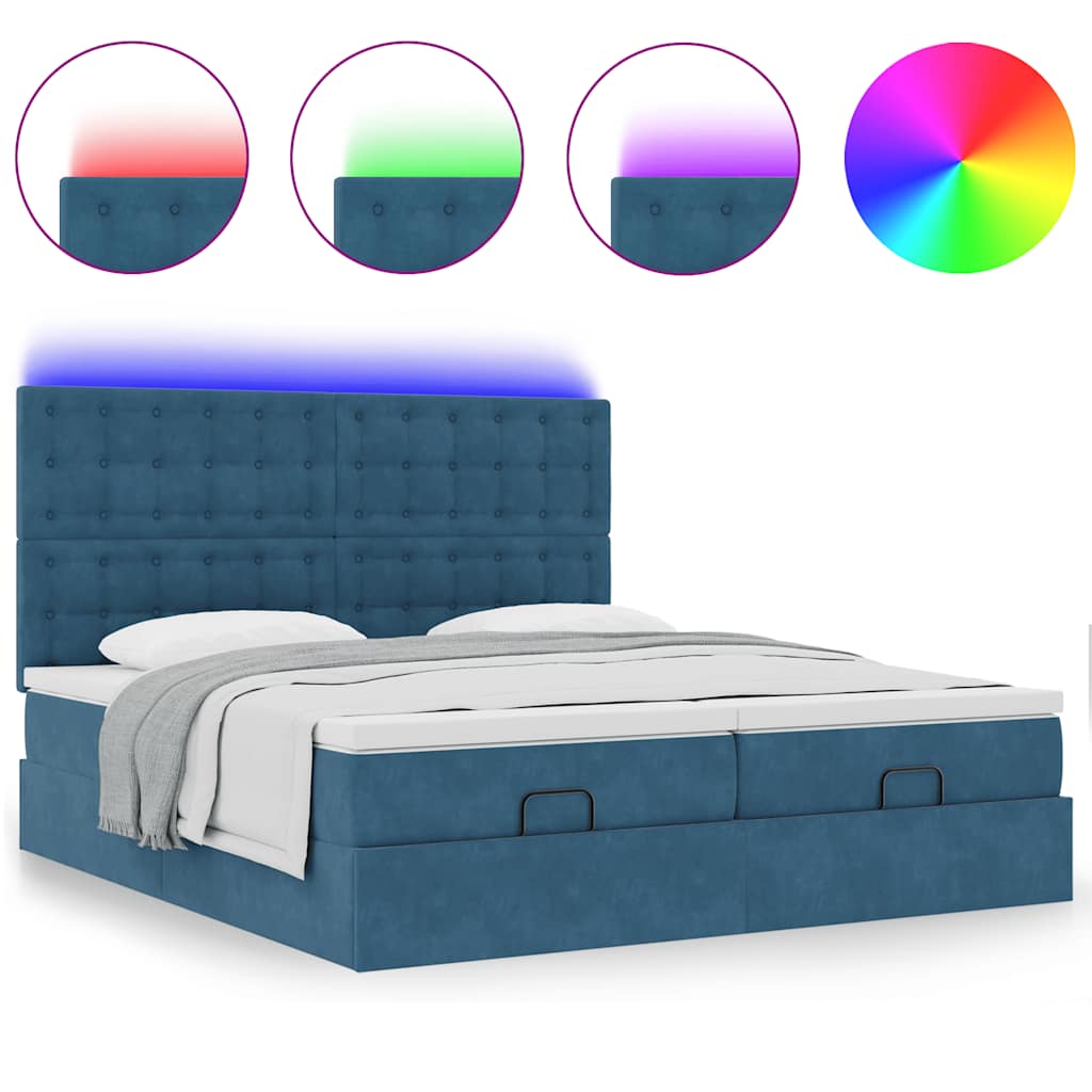 Estrutura cama otomana colchões 180x200 cm veludo azul escuro