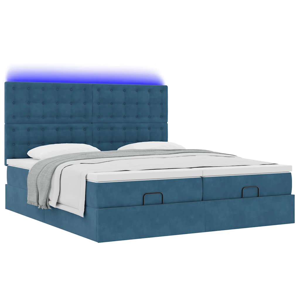 Estrutura cama otomana colchões 180x200 cm veludo azul escuro