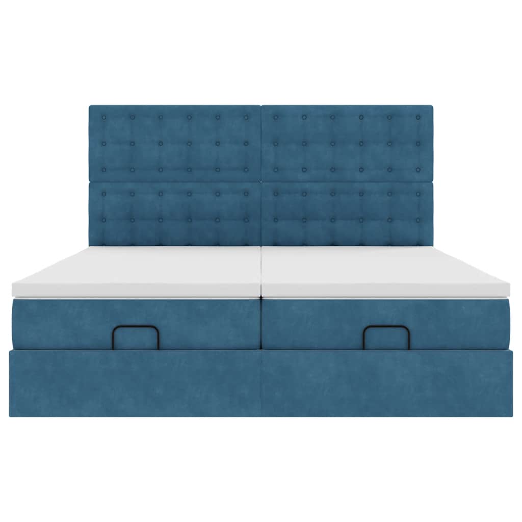 Estrutura cama otomana colchões 180x200 cm veludo azul escuro