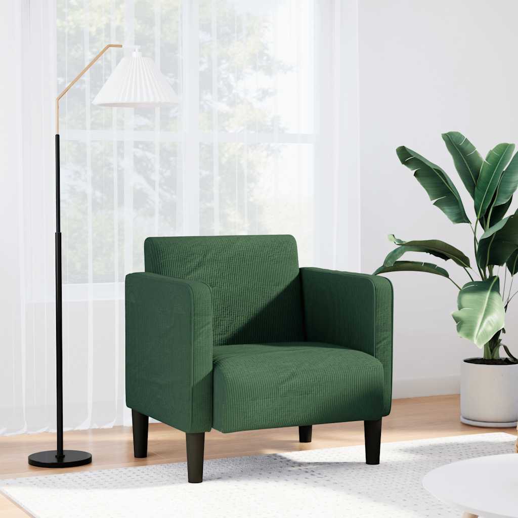 Poltrona com apoio de braços 54 cm tecido corduroy verde escuro