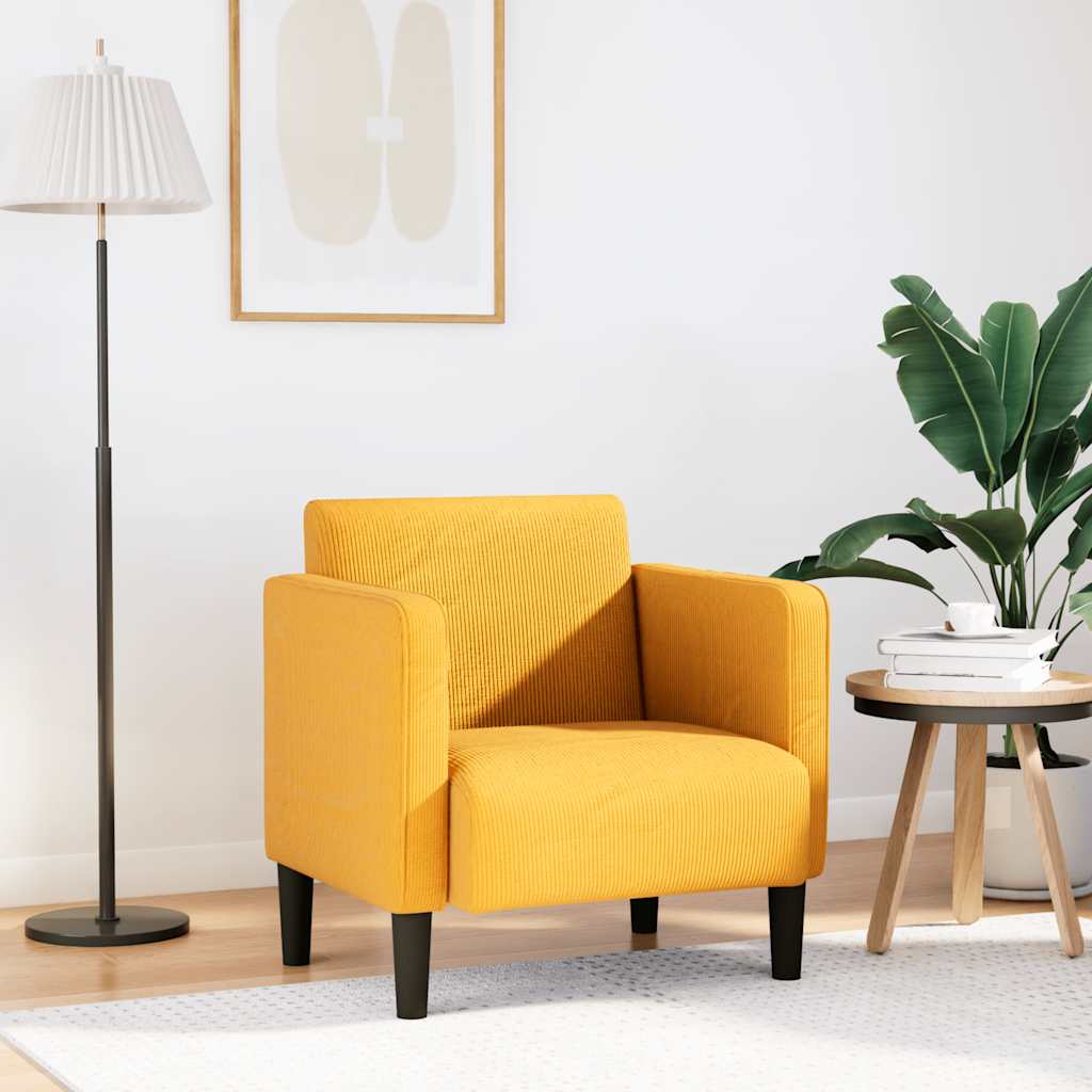 Poltrona com apoio de braços 54cm tecido corduroy amarelo-claro