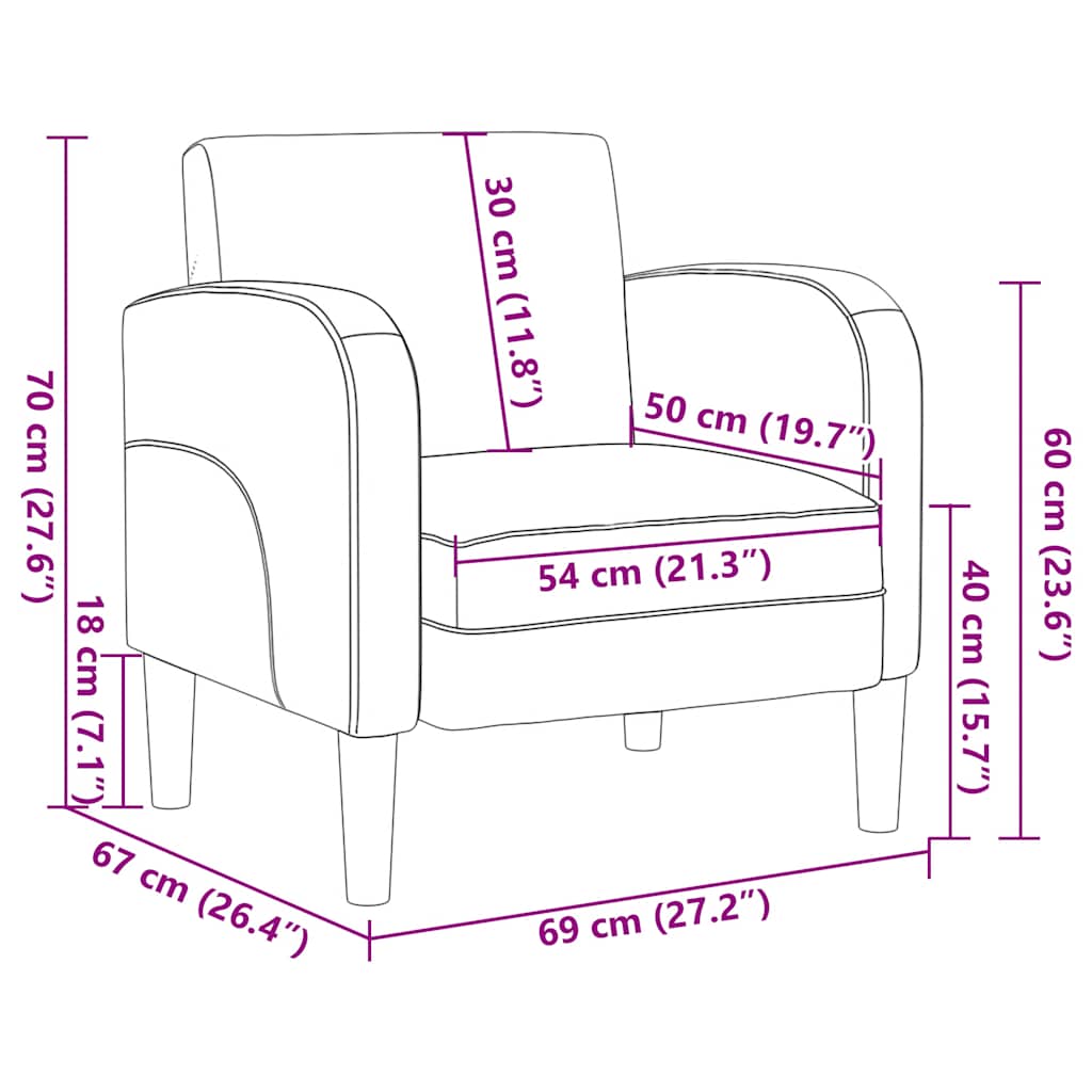 Poltrona com apoios de braços 54 cm couro artificial creme