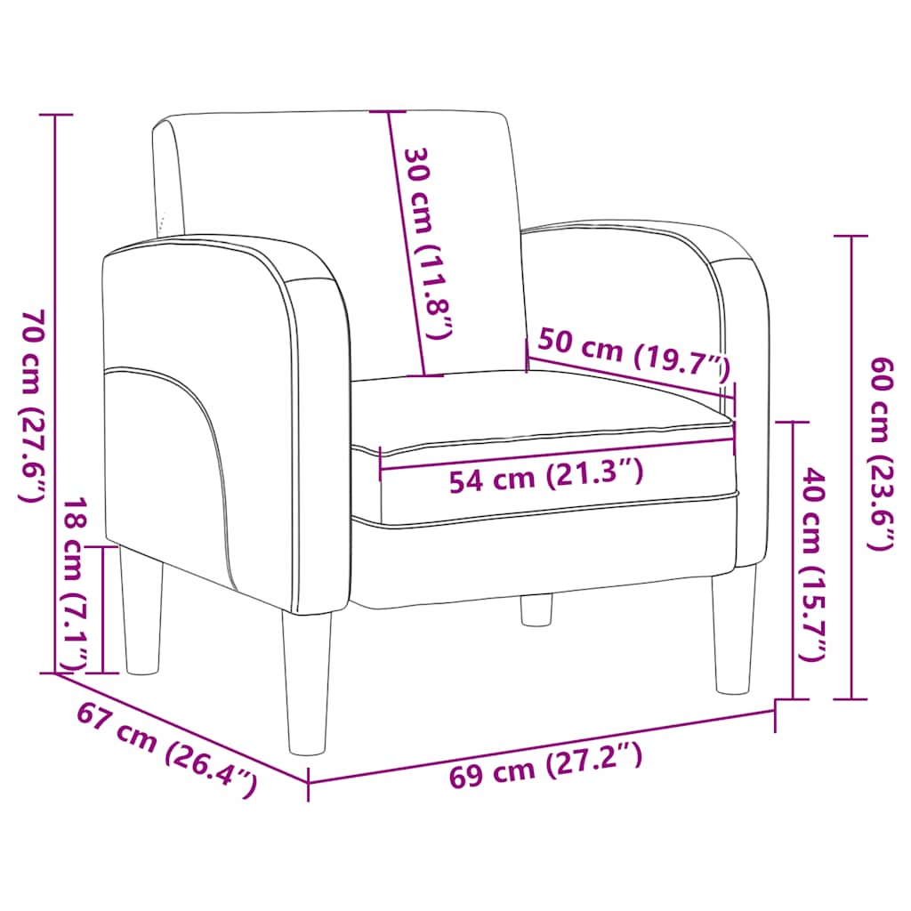 Poltrona com apoios de braços 54 cm couro artificial cinzento