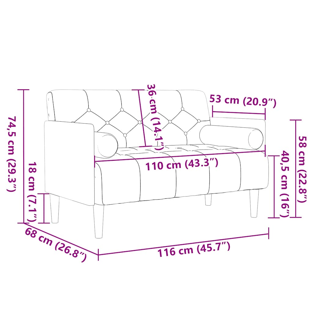 Sofá-luvas com rolos 110 cm veludo cinzento-claro