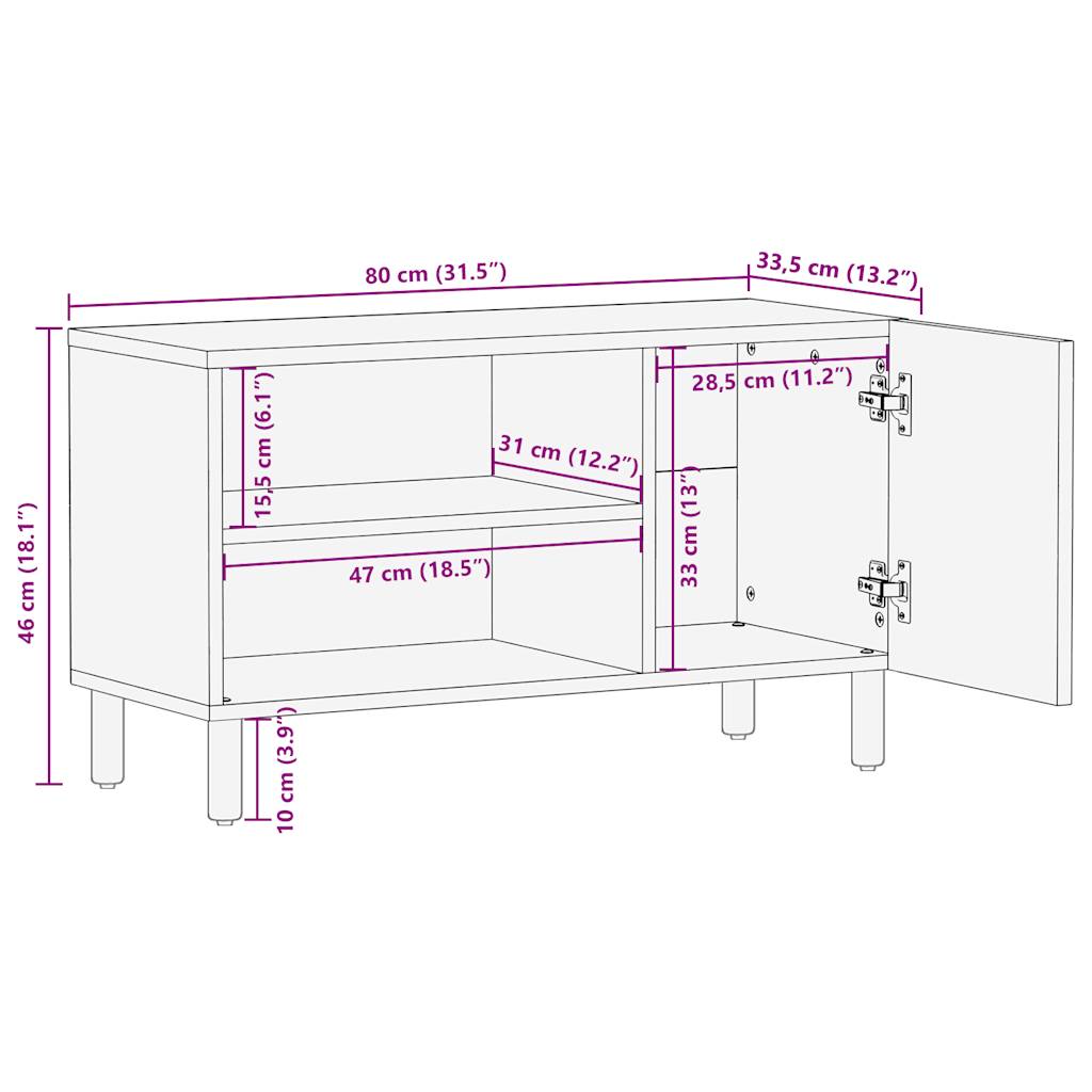 Móvel de TV 80x33,5x46 cm madeira mangueira áspera maciça preto