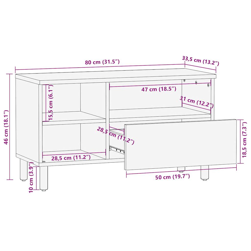 Móvel de TV 80x33,5x46 cm madeira mangueira áspera maciça preto