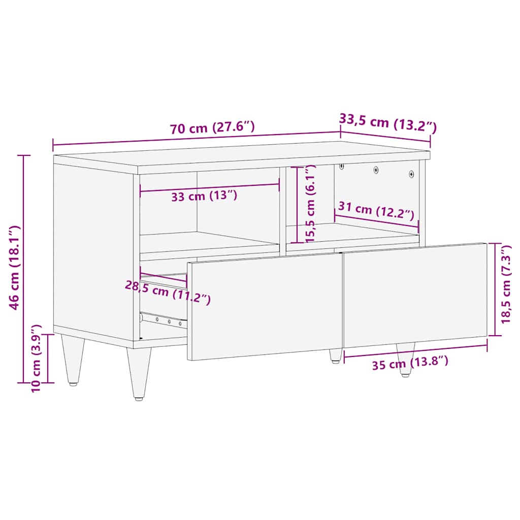 Móvel de TV 70x33,5x46 cm madeira de mangueira maciça