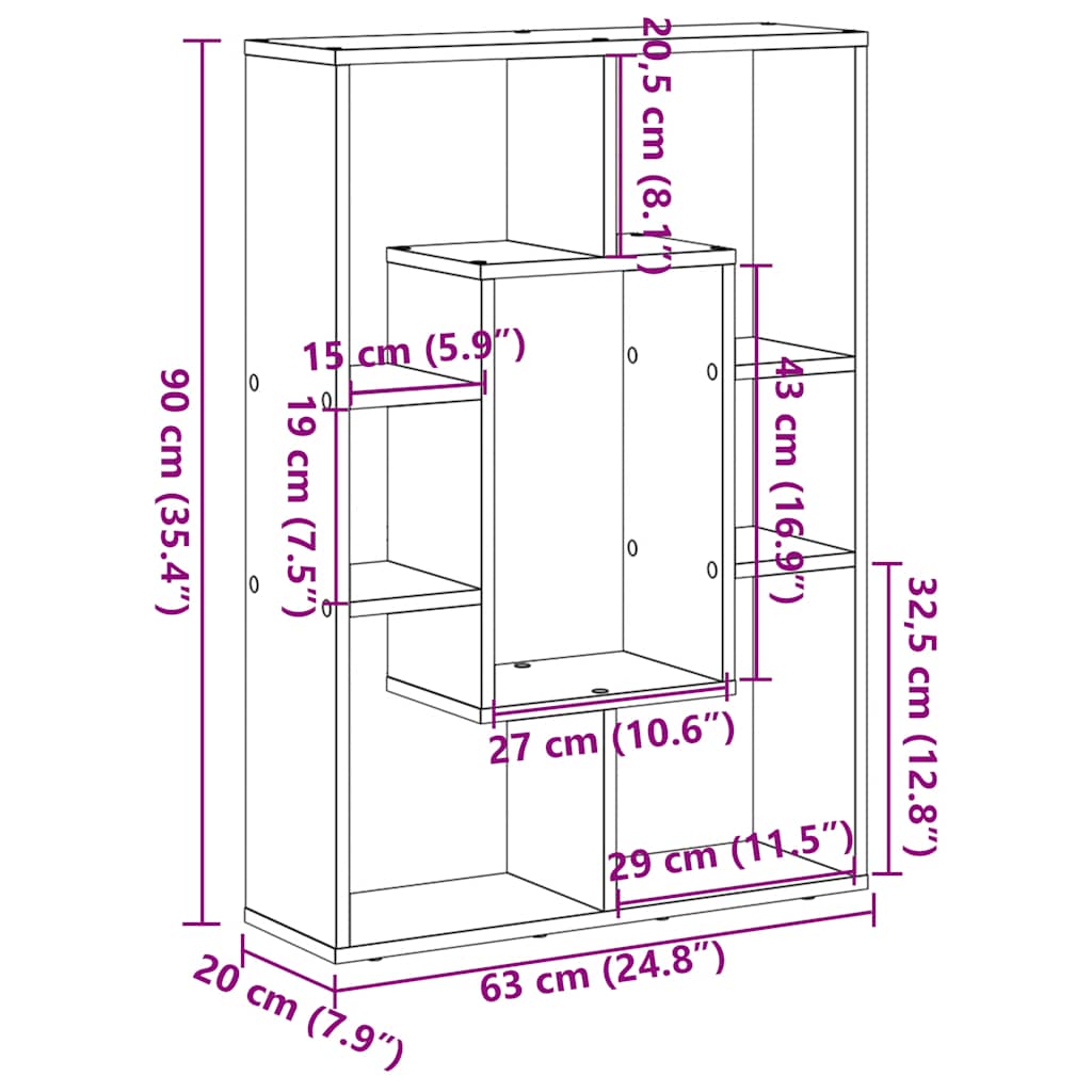 Estante 63x20x90 cm derivados de madeira carvalho fumado