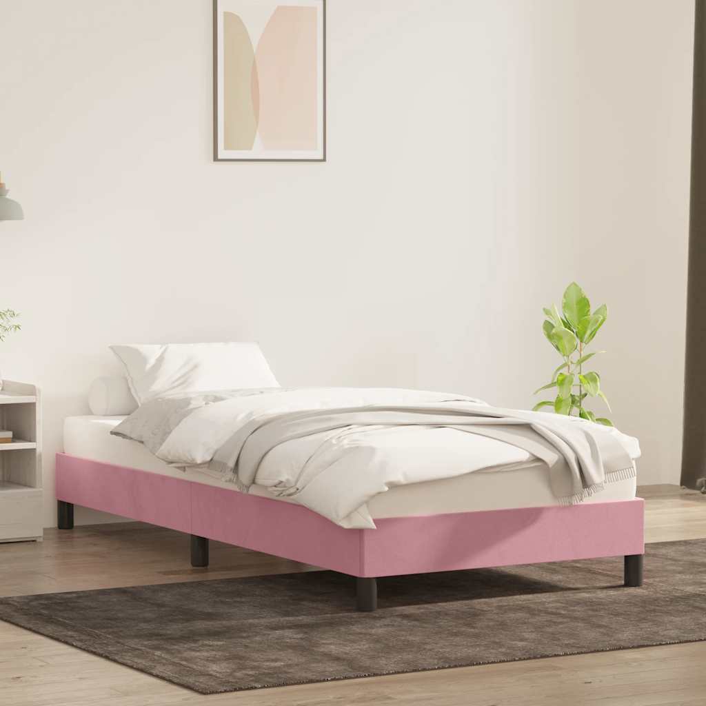 Estrutura de cama com colchão 90x210 cm veludo rosa