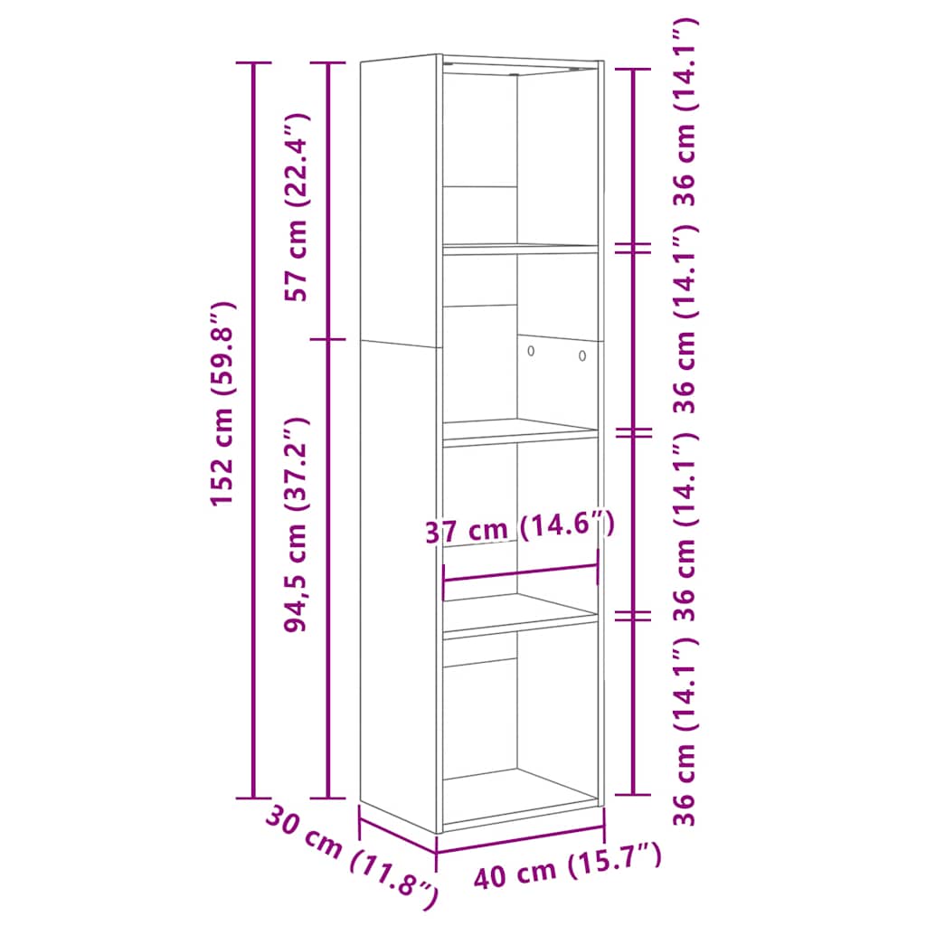 Estante 40x30x152 cm derivados de madeira cinzento sonoma