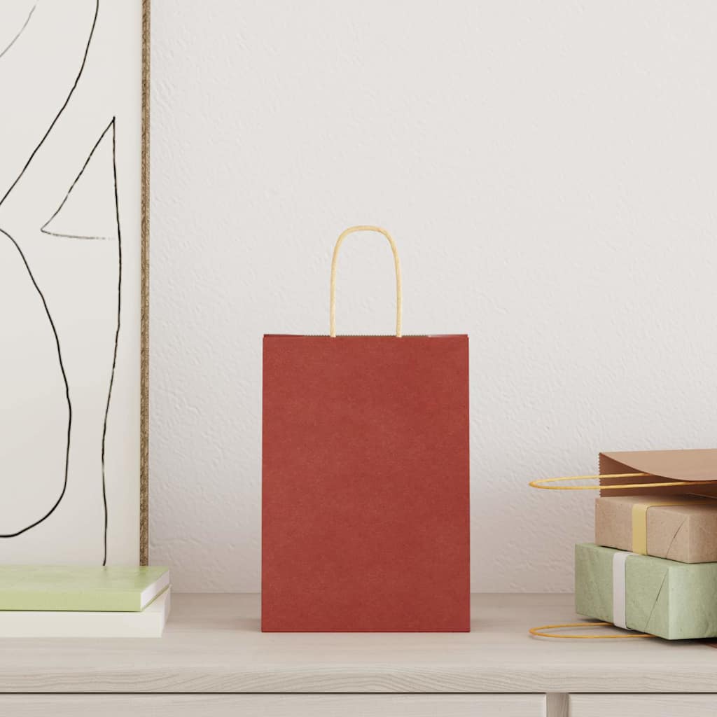 Sacos de papel 250 unid com alças vermelhas 15x8x21 cm