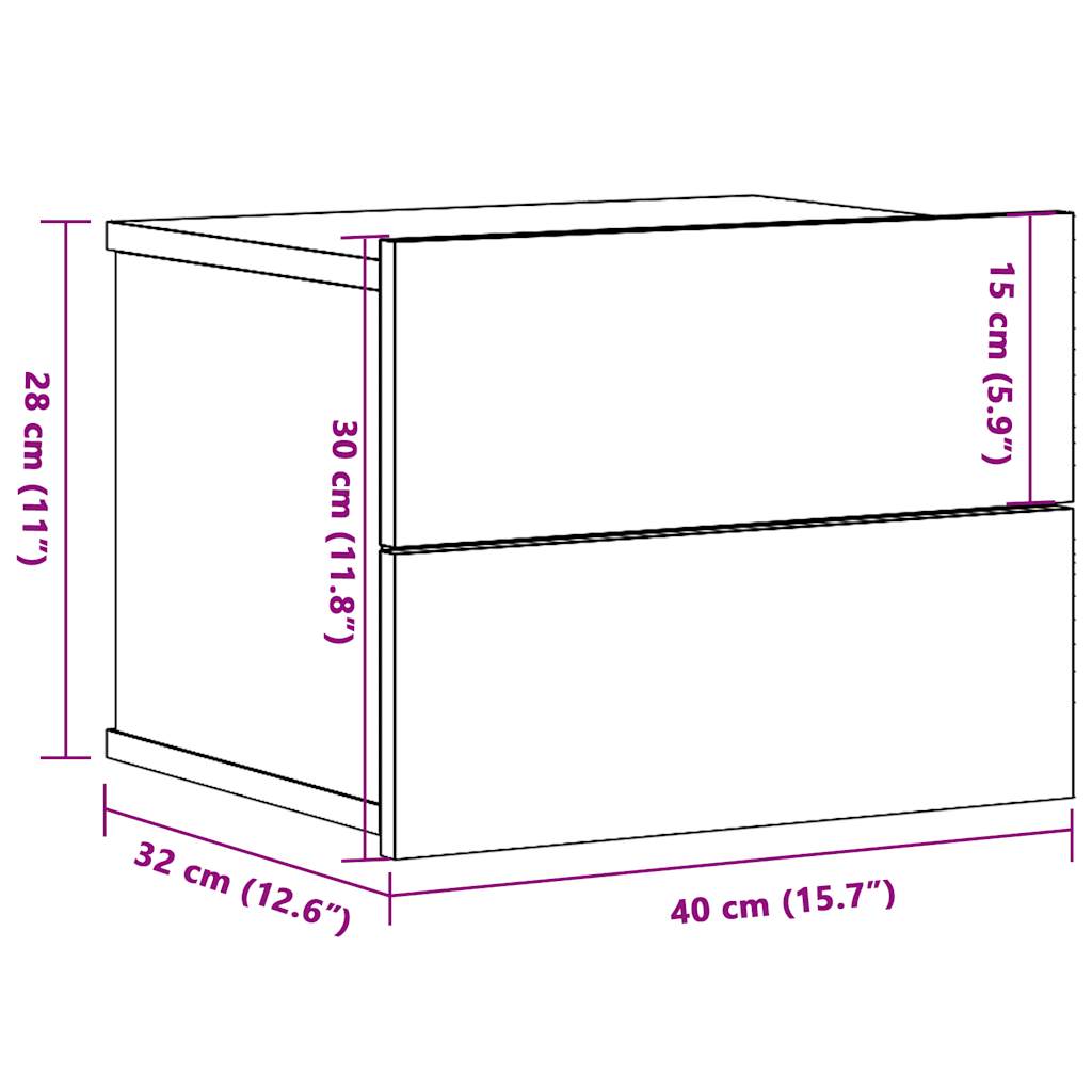 Mesas de cabeceira de parede 2pcs 40x32x30cm carvalho artisiano