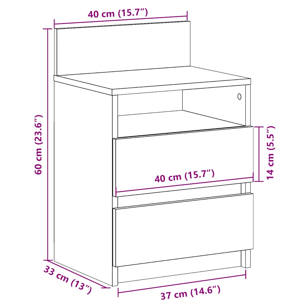 Mesas de cabeceira 2pcs com 2gavetas 40x33x60cm carvalho fumado