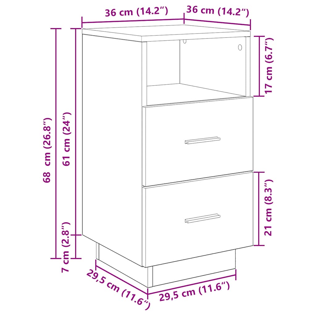 Mesas de cabeceira 2 pcs com 2 gavetas 36x36x68 cm preto